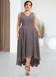 Clare A-line V-Neck Asymmetrical Chiffon Mother of the Bride Dress With Beading Sequins STI126P0014656