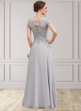 Nadine A-line V-Neck Floor-Length Chiffon Lace Mother of the Bride Dress With Sequins STI126P0014658