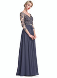 Aubrey A-Line V-neck Floor-Length Chiffon Lace Mother of the Bride Dress STI126P0014659