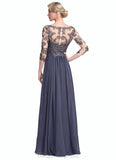 Aubrey A-Line V-neck Floor-Length Chiffon Lace Mother of the Bride Dress STI126P0014659