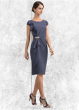 Britney Sheath/Column Scoop Neck Knee-Length Chiffon Mother of the Bride Dress With Beading Cascading Ruffles STI126P0014660