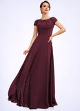 Savannah A-Line Scoop Neck Floor-Length Chiffon Mother of the Bride Dress With Ruffle Lace STI126P0014662