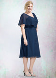 Catherine A-Line V-neck Knee-Length Chiffon Mother of the Bride Dress With Ruffle STI126P0014664