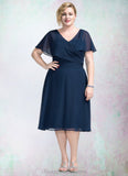 Catherine A-Line V-neck Knee-Length Chiffon Mother of the Bride Dress With Ruffle STI126P0014664