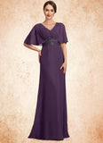 Sierra A-Line V-neck Floor-Length Chiffon Mother of the Bride Dress With Lace Sequins STI126P0014665