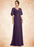 Sierra A-Line V-neck Floor-Length Chiffon Mother of the Bride Dress With Lace Sequins STI126P0014665