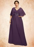 Sierra A-Line V-neck Floor-Length Chiffon Mother of the Bride Dress With Lace Sequins STI126P0014665