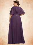 Sierra A-Line V-neck Floor-Length Chiffon Mother of the Bride Dress With Lace Sequins STI126P0014665