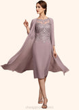 Ava Sheath/Column Scoop Neck Knee-Length Chiffon Lace Mother of the Bride Dress With Beading Sequins STI126P0014666