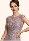 Ava Sheath/Column Scoop Neck Knee-Length Chiffon Lace Mother of the Bride Dress With Beading Sequins STI126P0014666