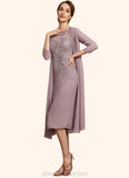 Ava Sheath/Column Scoop Neck Knee-Length Chiffon Lace Mother of the Bride Dress With Beading Sequins STI126P0014666