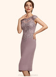 Ava Sheath/Column Scoop Neck Knee-Length Chiffon Lace Mother of the Bride Dress With Beading Sequins STI126P0014666