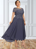 Serenity A-Line Scoop Neck Asymmetrical Chiffon Lace Mother of the Bride Dress With Sequins STI126P0014667