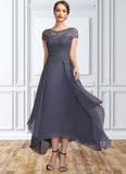 Serenity A-Line Scoop Neck Asymmetrical Chiffon Lace Mother of the Bride Dress With Sequins STI126P0014667