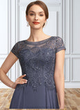 Serenity A-Line Scoop Neck Asymmetrical Chiffon Lace Mother of the Bride Dress With Sequins STI126P0014667