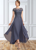 Serenity A-Line Scoop Neck Asymmetrical Chiffon Lace Mother of the Bride Dress With Sequins STI126P0014667