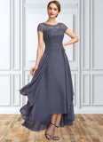 Serenity A-Line Scoop Neck Asymmetrical Chiffon Lace Mother of the Bride Dress With Sequins STI126P0014667