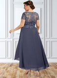 Serenity A-Line Scoop Neck Asymmetrical Chiffon Lace Mother of the Bride Dress With Sequins STI126P0014667