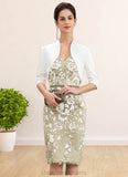 Dayanara Sheath/Column V-neck Knee-Length Lace Mother of the Bride Dress With Beading Sequins STI126P0014668