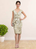 Dayanara Sheath/Column V-neck Knee-Length Lace Mother of the Bride Dress With Beading Sequins STI126P0014668