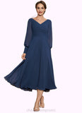 Kaylen A-Line V-neck Tea-Length Chiffon Mother of the Bride Dress With Ruffle STI126P0014669