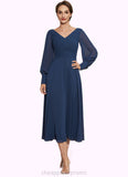 Kaylen A-Line V-neck Tea-Length Chiffon Mother of the Bride Dress With Ruffle STI126P0014669