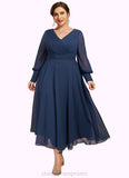 Kaylen A-Line V-neck Tea-Length Chiffon Mother of the Bride Dress With Ruffle STI126P0014669