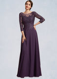 Maeve A-Line Scoop Neck Floor-Length Chiffon Lace Mother of the Bride Dress With Sequins STI126P0014670