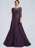 Maeve A-Line Scoop Neck Floor-Length Chiffon Lace Mother of the Bride Dress With Sequins STI126P0014670