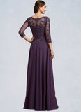 Maeve A-Line Scoop Neck Floor-Length Chiffon Lace Mother of the Bride Dress With Sequins STI126P0014670