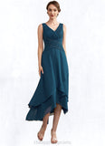 Violet A-Line V-neck Asymmetrical Chiffon Mother of the Bride Dress With Ruffle Beading Sequins STI126P0014671