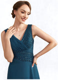 Violet A-Line V-neck Asymmetrical Chiffon Mother of the Bride Dress With Ruffle Beading Sequins STI126P0014671