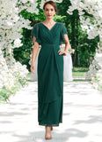 Mina A-Line V-neck Ankle-Length Chiffon Mother of the Bride Dress With Ruffle Beading Sequins STI126P0014672