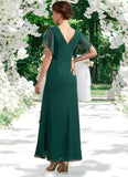 Mina A-Line V-neck Ankle-Length Chiffon Mother of the Bride Dress With Ruffle Beading Sequins STI126P0014672