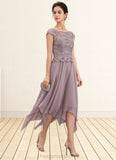 Melina A-Line Scoop Neck Ankle-Length Chiffon Lace Mother of the Bride Dress With Cascading Ruffles STI126P0014673