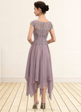 Melina A-Line Scoop Neck Ankle-Length Chiffon Lace Mother of the Bride Dress With Cascading Ruffles STI126P0014673