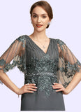 Prudence A-Line V-neck Floor-Length Chiffon Lace Mother of the Bride Dress With Beading Sequins STI126P0014674