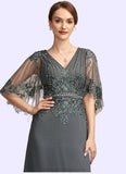 Prudence A-Line V-neck Floor-Length Chiffon Lace Mother of the Bride Dress With Beading Sequins STI126P0014674