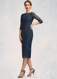 Aurora Sheath/Column Scoop Neck Knee-Length Lace Mother of the Bride Dress STI126P0014675