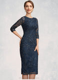 Aurora Sheath/Column Scoop Neck Knee-Length Lace Mother of the Bride Dress STI126P0014675