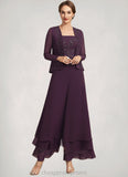 Riley Jumpsuit/Pantsuit Square Neckline Ankle-Length Chiffon Lace Mother of the Bride Dress With Sequins STI126P0014676