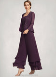 Riley Jumpsuit/Pantsuit Square Neckline Ankle-Length Chiffon Lace Mother of the Bride Dress With Sequins STI126P0014676