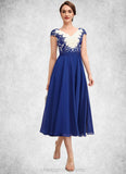 Jessica A-Line V-neck Tea-Length Chiffon Mother of the Bride Dress With Ruffle Lace STI126P0014677