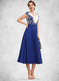 Jessica A-Line V-neck Tea-Length Chiffon Mother of the Bride Dress With Ruffle Lace STI126P0014677