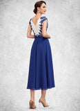 Jessica A-Line V-neck Tea-Length Chiffon Mother of the Bride Dress With Ruffle Lace STI126P0014677