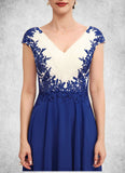 Jessica A-Line V-neck Tea-Length Chiffon Mother of the Bride Dress With Ruffle Lace STI126P0014677