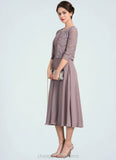 Tessa A-Line Scoop Neck Tea-Length Chiffon Mother of the Bride Dress With Ruffle STI126P0014679