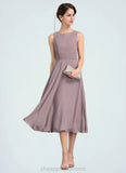 Tessa A-Line Scoop Neck Tea-Length Chiffon Mother of the Bride Dress With Ruffle STI126P0014679