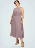 Tessa A-Line Scoop Neck Tea-Length Chiffon Mother of the Bride Dress With Ruffle STI126P0014679