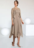 Kaylah A-Line Scoop Neck Tea-Length Chiffon Lace Mother of the Bride Dress With Bow(s) STI126P0014681